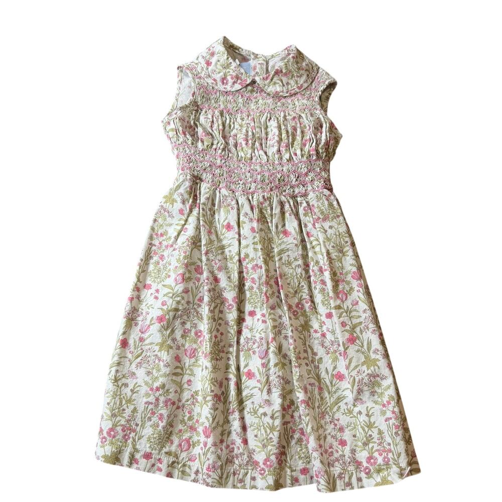 Bella Bliss Girls Floral Smocked Dress Size 7 Pink Green Sleeveless